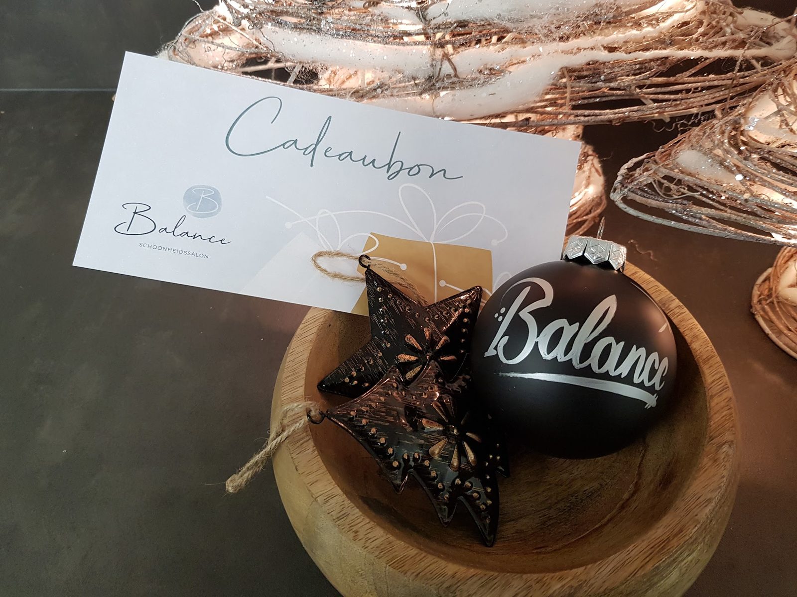 Cadeaubon van Balance in kerstsfeer